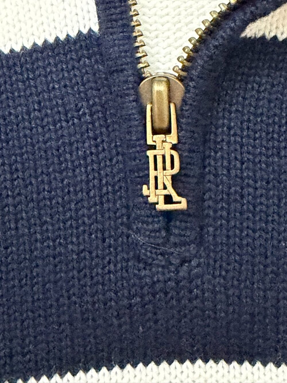 VTG Lauren Ralph Lauren 100% Cotton Striped 1/4 Zip Sweater Crest Logo Preppy L - Picture 7 of 12